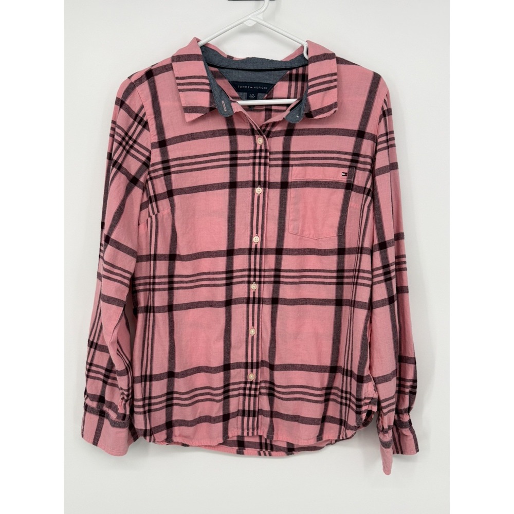 Tommy Hilfiger Women's Pink Button Down Flannel Large